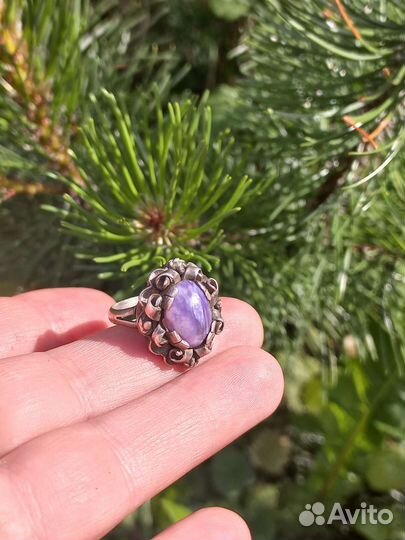 Серебряное кольцо, природный чароит, винтаж