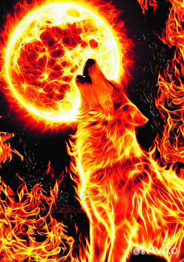 Алмазная мозаика 30x40 Огненный волк