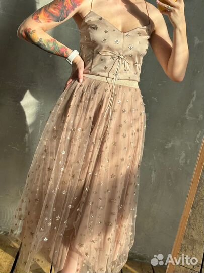 Костюм с пайетками. Золотой топ-юбка. Marina mak