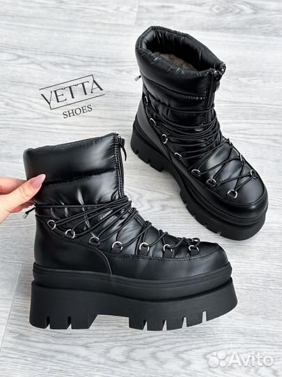 Дутики Луноходы с натуральной шерстью массивные