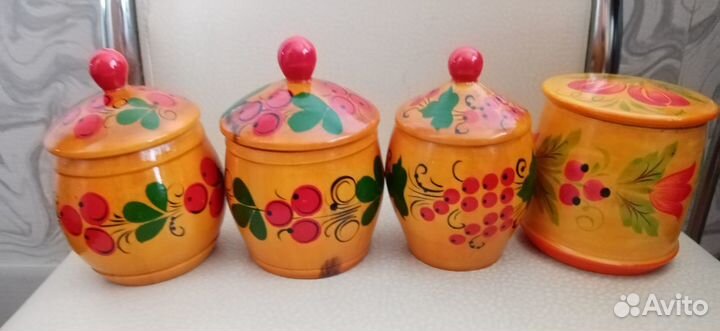 Конфетница и две ложки. Набор для специй. Хохлома
