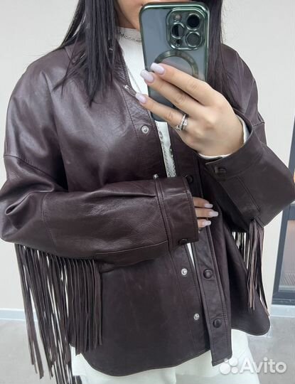 Zara кожаная куртка новая с бахромой