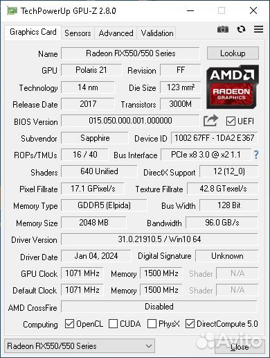 Pulse Sapphire RX550 2Gb