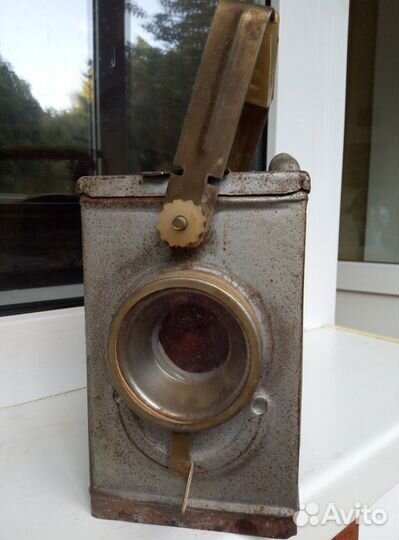 Старинный жд сигнальный фонарь трёхцветный