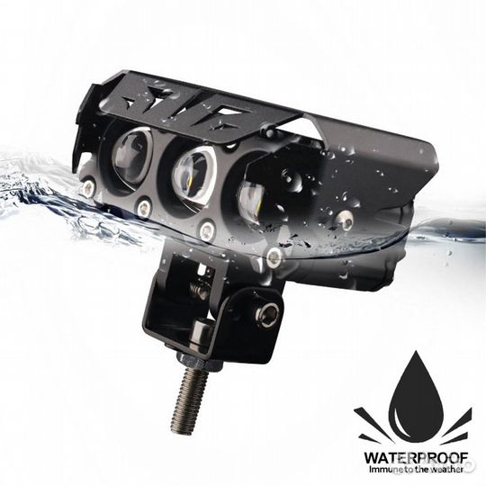 Светодиодные фары для мотоцикла, 3 линзы. (2шт.)