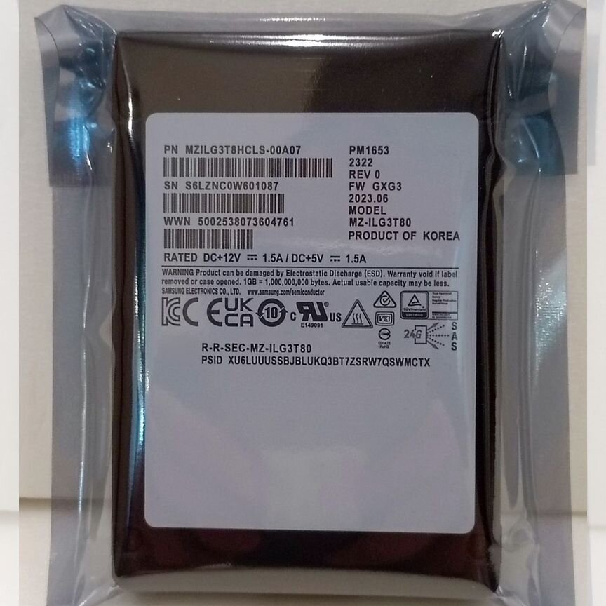 [PM1653] Ssd Samsung 3,84tb Mzilg3t8hcls-00a07 Pm1653