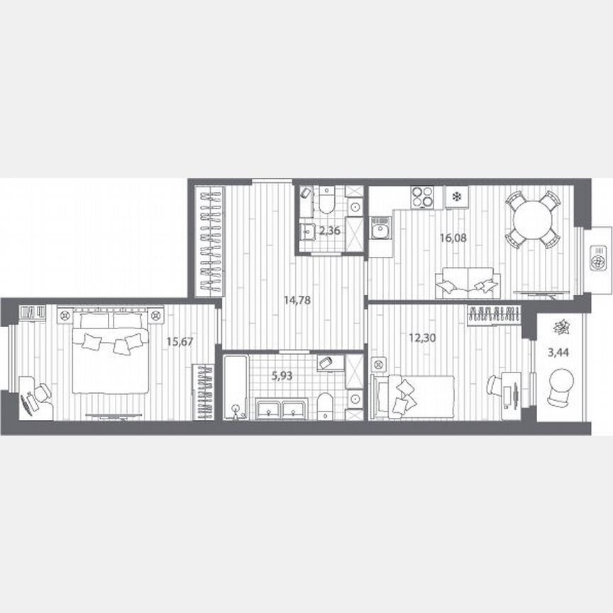 2-к. квартира, 68,8 м², 5/13 эт.