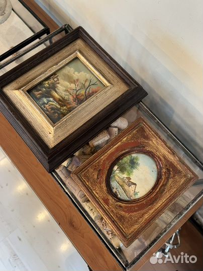 Картина антикварная живопись в раме дерево. Италия
