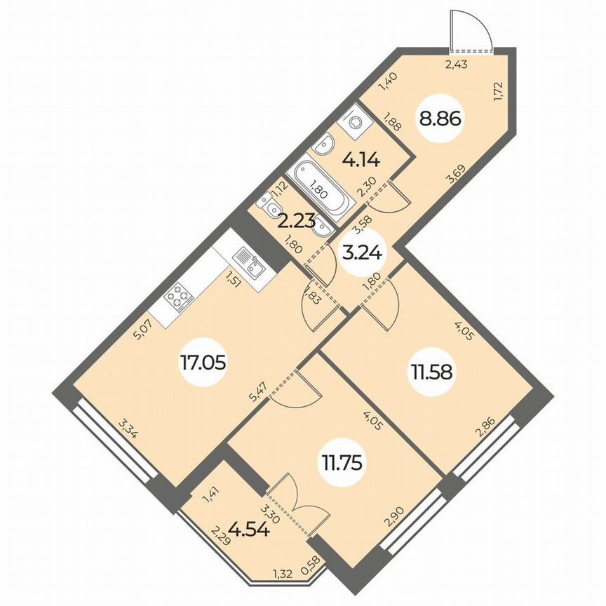 2-к. квартира, 61 м², 12/24 эт.