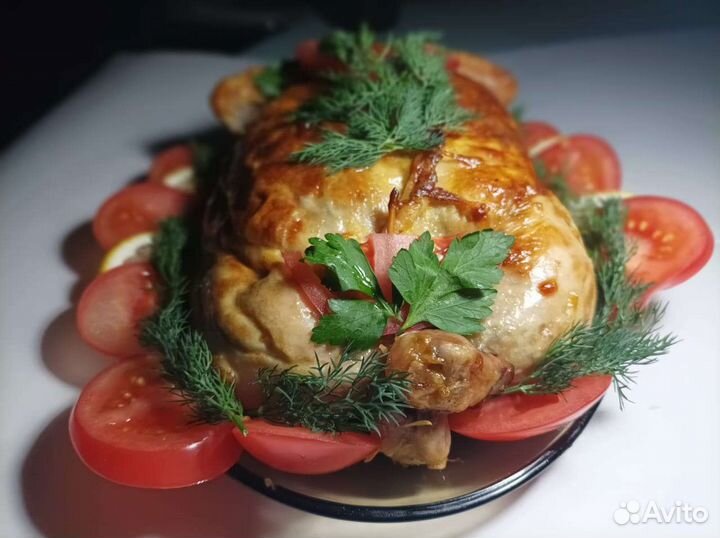 Курица бескостная,фаршированная блинами