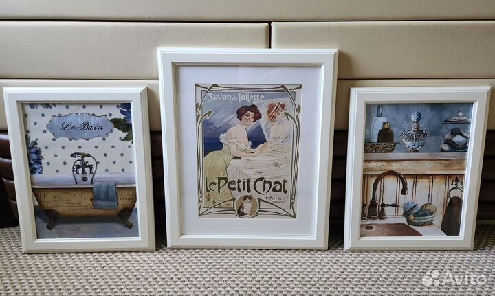 Картина для ванной в раме IKEA 3 шт