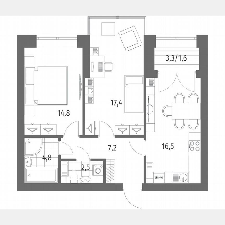2-к. квартира, 64,9 м², 12/13 эт.