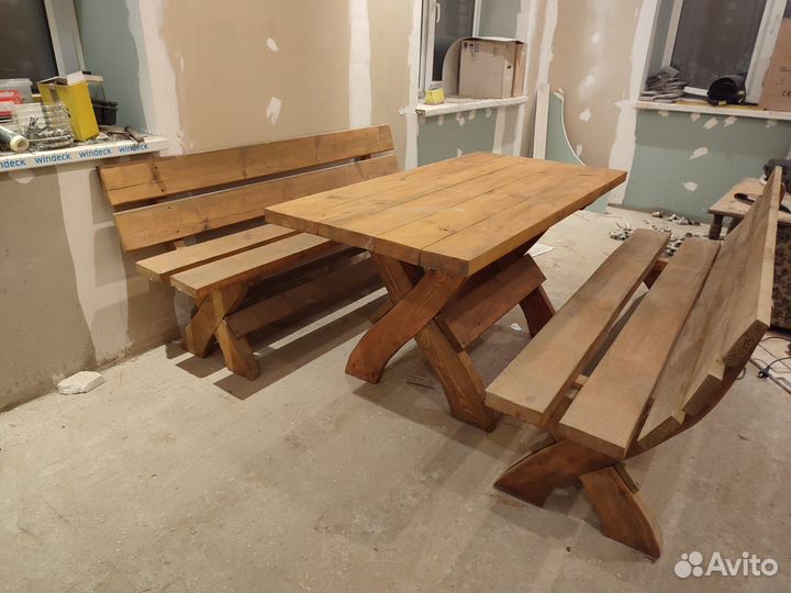 Садовый комлект - стол и 2 скамейки