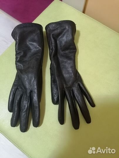 Перчатки женские тёплые кожаные удлинённые