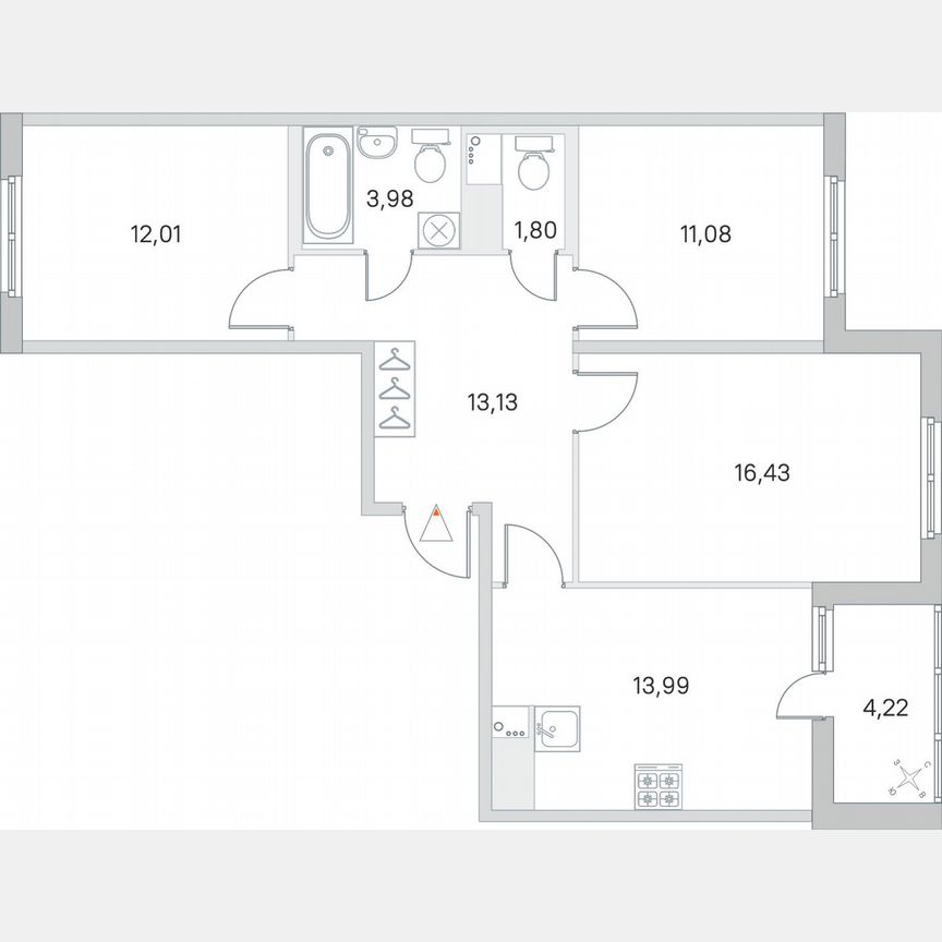 3-к. квартира, 74,5 м², 3/8 эт.