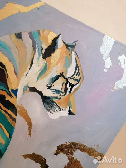 Картина маслом Тигр Абстракция с поталью в подарок