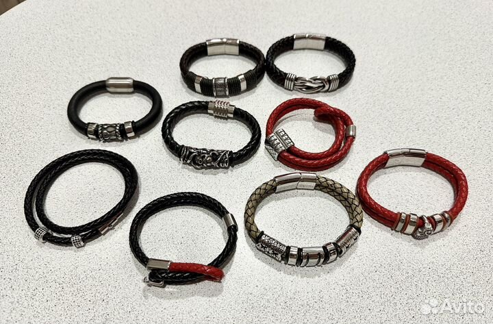 Кожаные браслеты 9 штук