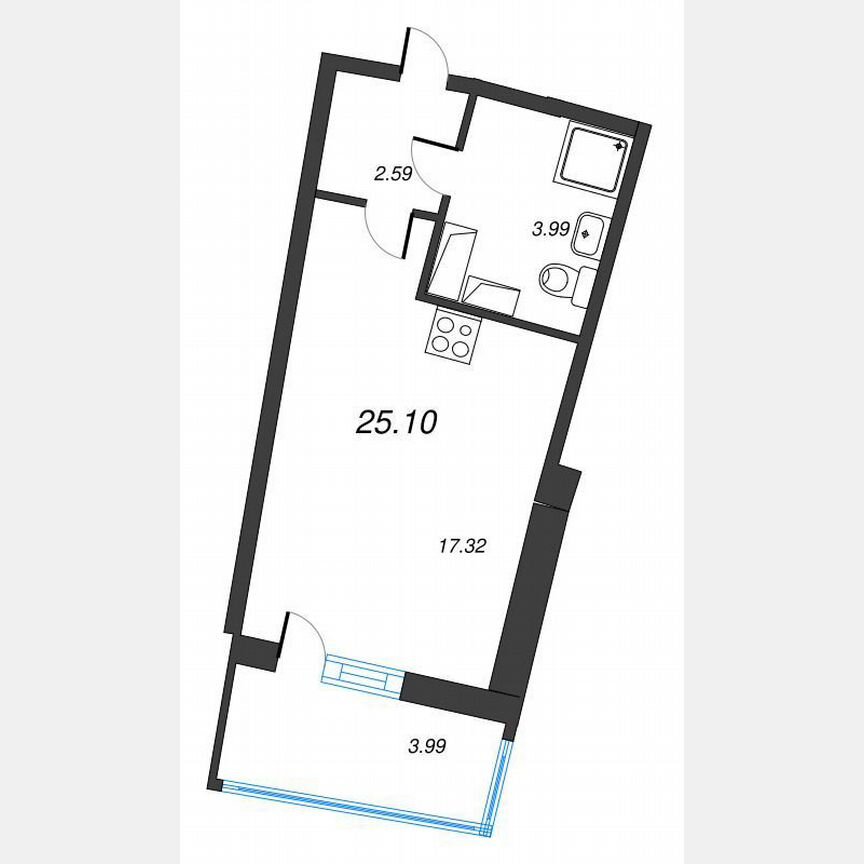 Квартира-студия, 27,9 м², 20/22 эт.