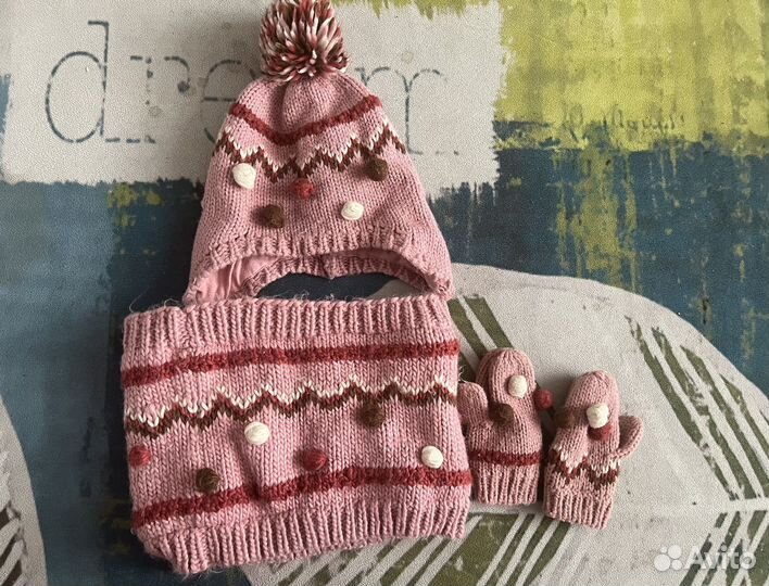 Комплект zara шапка, снуд и варежки