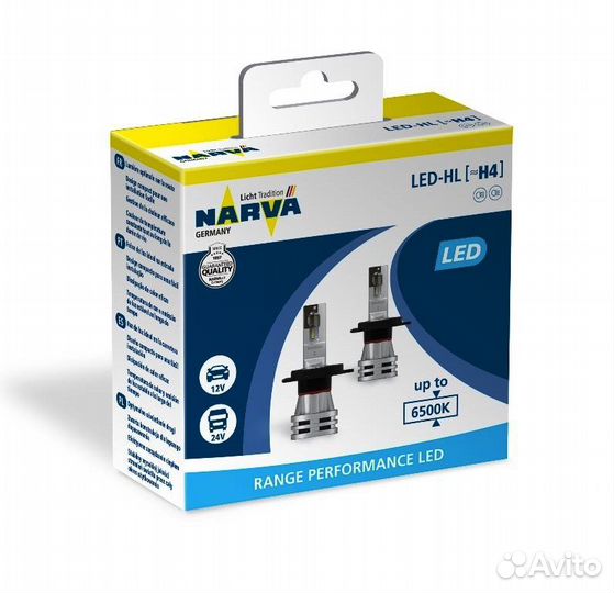Лампы ближний/ дальний narva LED H4/ Нарва лед х4