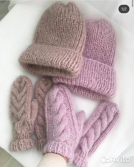 Коплект шапка и варежки на зиму