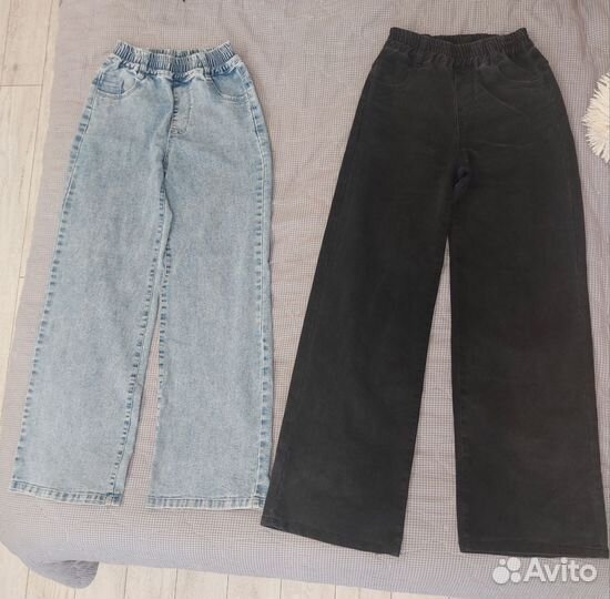 Джинсы широкие 2 шт., шорты джинсовые 1 шт