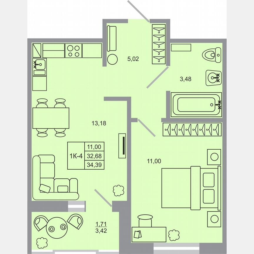 1-к. квартира, 34,4 м², 15/17 эт.