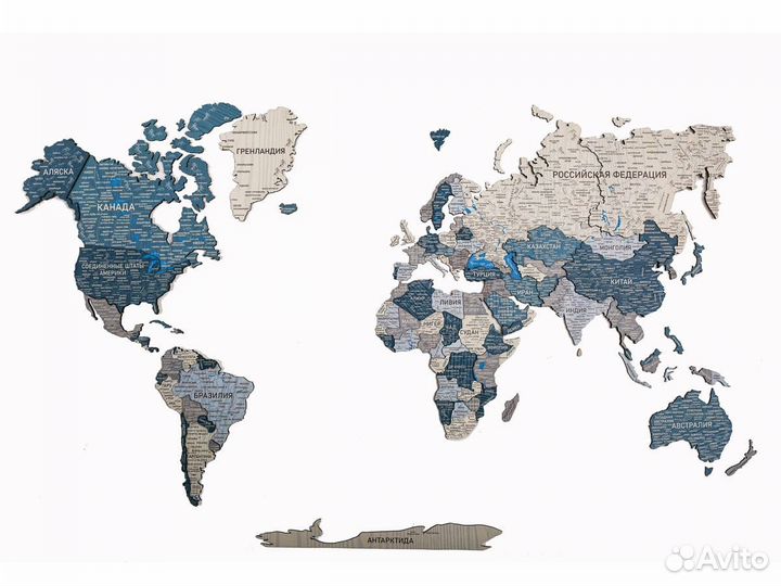 Деревянная карта мира 3D настенная, Октябрьский
