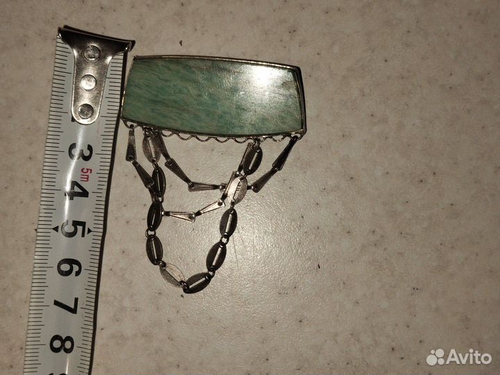 Серебряная брошь 875 пробы с амазонитом