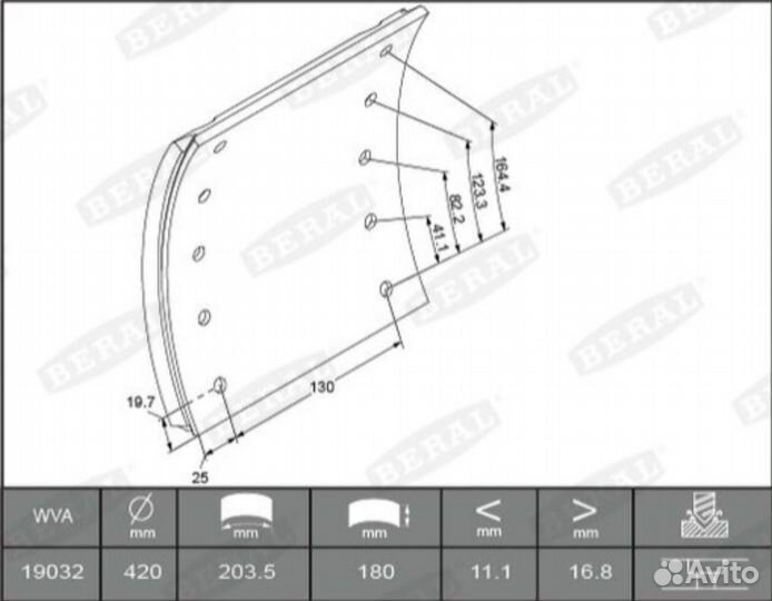 19032 Торм. накладки beral STD 420х180 BPW