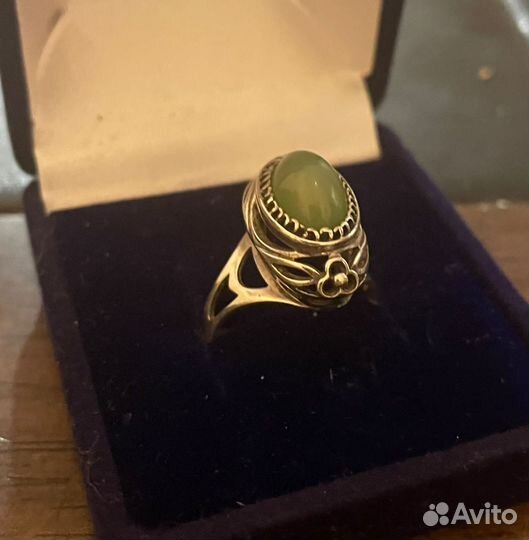 Кольцо серебро 875 СССР хризопраз