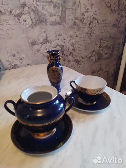 Остатки чайного сервиза золотой фриз кобальт