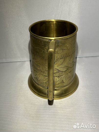 Винтажная латунная кружка, помята юбка, 400 мл