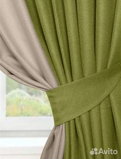 Шторы бежево-зеленые