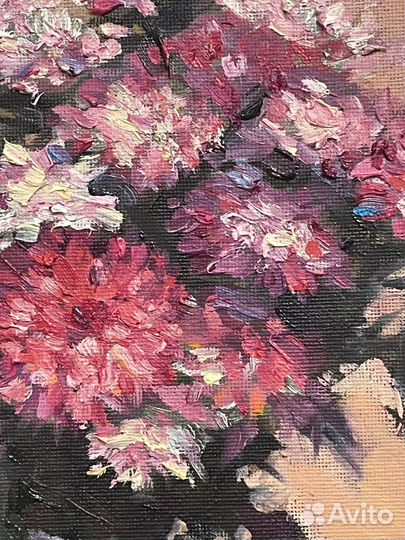 Картина маслом Букет Цветы Хризантемы, холст