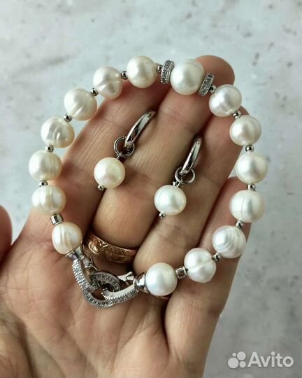 Комплект браслет и серьги из жемчуга