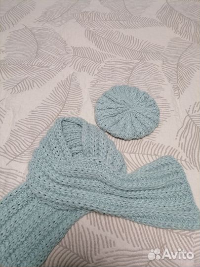 Комплект шапка и шарф женские ровница 100%шерсть