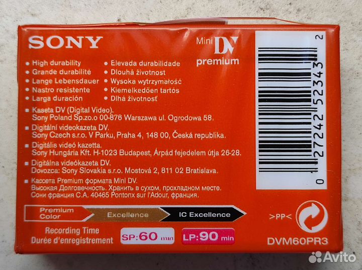 Видеокассета sony miniDV premium 60