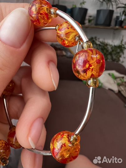 Браслет янтарь металл