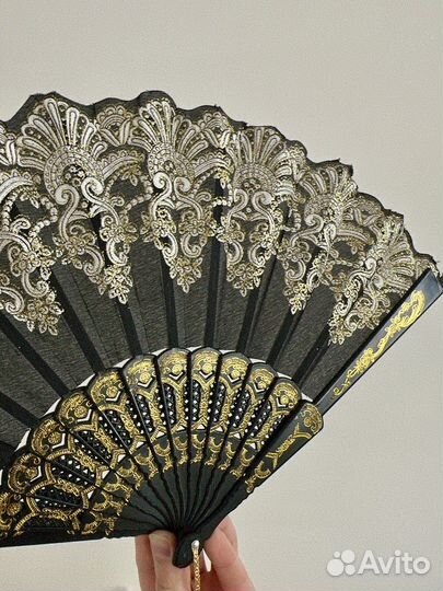 Веер складной тканевый для танца дорого богато