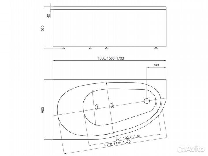 Ванна акриловая Акватек Дива 150x90 DIV150-0000001