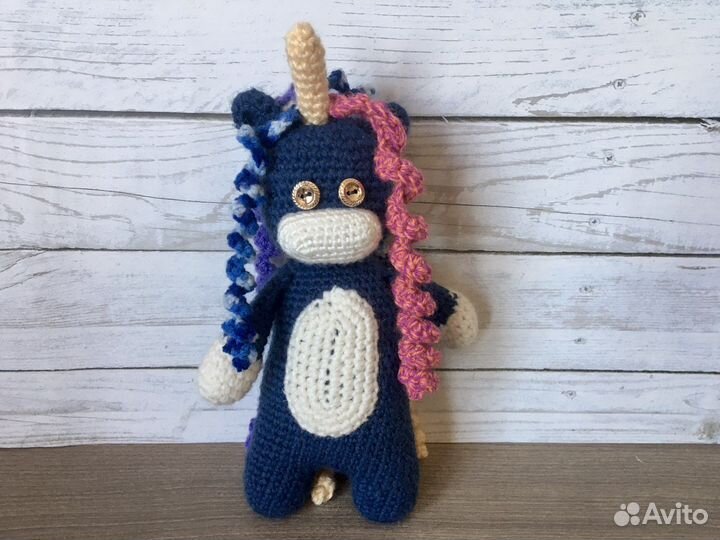 Мягкая вязаная игрушка, единорог