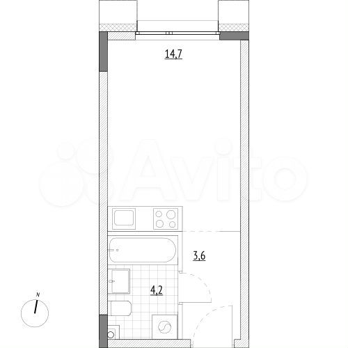Апартаменты-студия, 22,5 м², 2/7 эт.