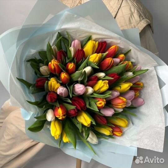 Тюльпаны, розы, гипсофила, цветы Саранск