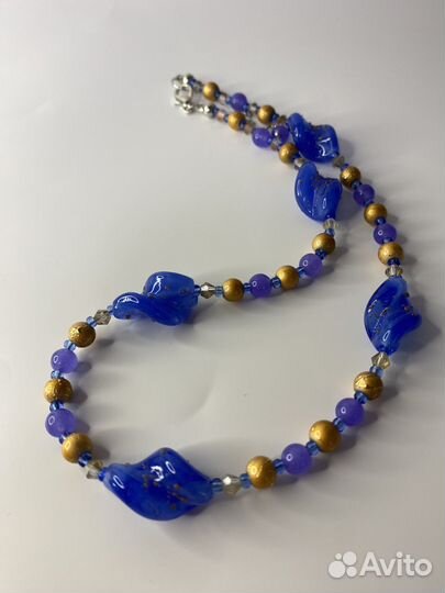 Разноцветные бусы муранское стекло 44 см