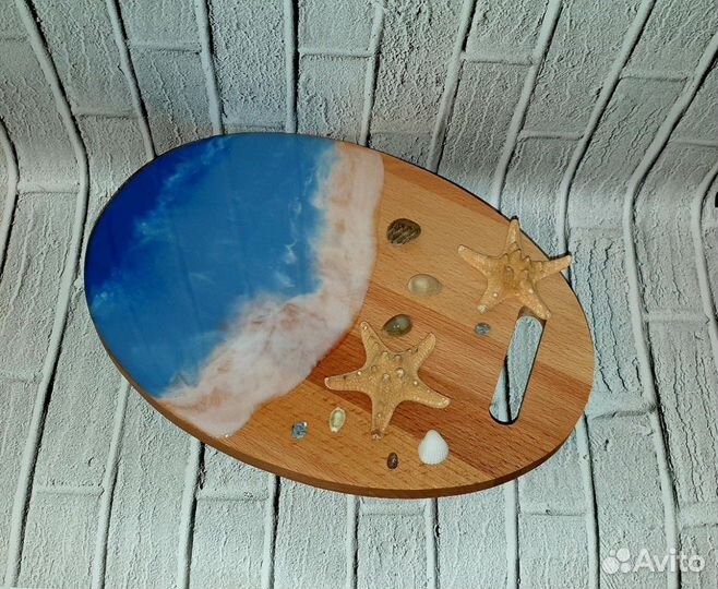 Сервировочная доска рис. Море оформленная эпоксидн