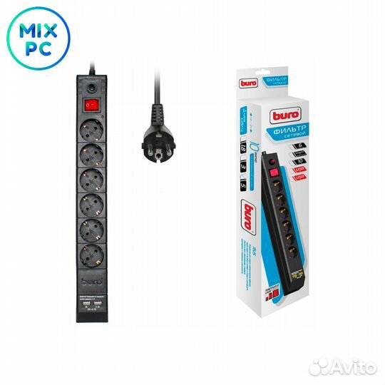 Сетевой фильтр Buro 5м 6 розеток BU-SP5 USB 2A-B