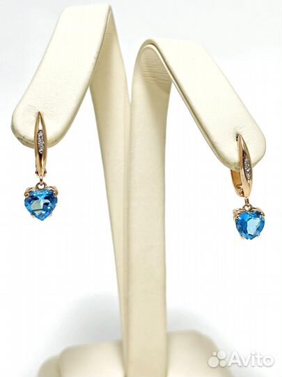 Золотые серьги женские, фианит, английский замок, вес 4,36 г