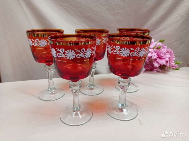Расписные фужеры,позолота,цветное стекло