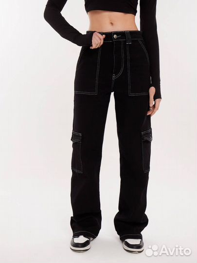 Черные женские джинсы карго feelz